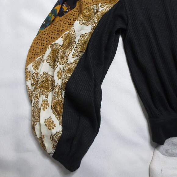 NWT FREE PEOPLE womens SHIRT boho BLACK blouse TOP ribbed CROPPED size M - Picture 11 of 16